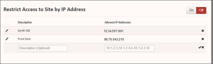 restict by IP address screen